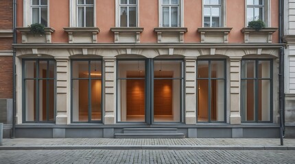 Obraz premium Retrofitted old building showcases modern design in urban setting