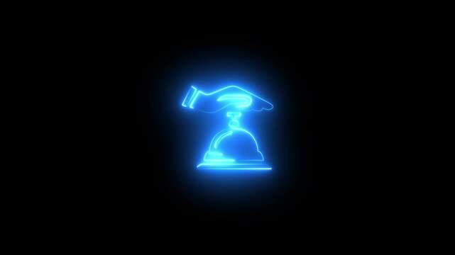 glowing neon Service bell, hotel reception, concierge, hospitality icon, hand ringing bell, customer service symbol. bell hop service, check-in symbol,