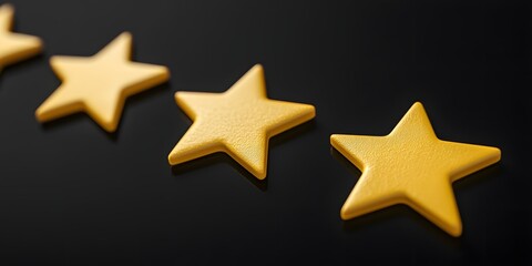 Five golden stars in a neat row against a dark background