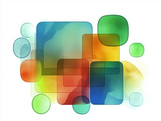 Colorful abstract shapes in various sizes and transparency on a white background