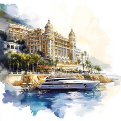 White Background Art of Monaco&rsquo;s Seaside Charm