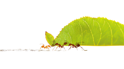 Leafcutter ants carrying leaf on transparent background