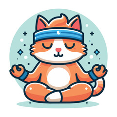 Meditating Cat with Headband in a Zen Pose, Cute Yoga Cat Practicing Mindfulness and Relaxation