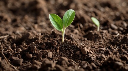 Young seedling emerging from parched soil in response to climate changes