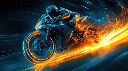 Racing Motorcycle Speed, Fire Trails, Night.  Possible Use  Concept