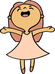 Joyful Cartoon Girl with Arms Raised