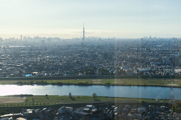 Tokyo Sky Tree and Tokyo cityscape view from the Ichikawa I-link town Observation deck