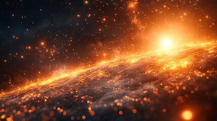 Abstract glowing protein structure floating in dark space with soft focus molecular background