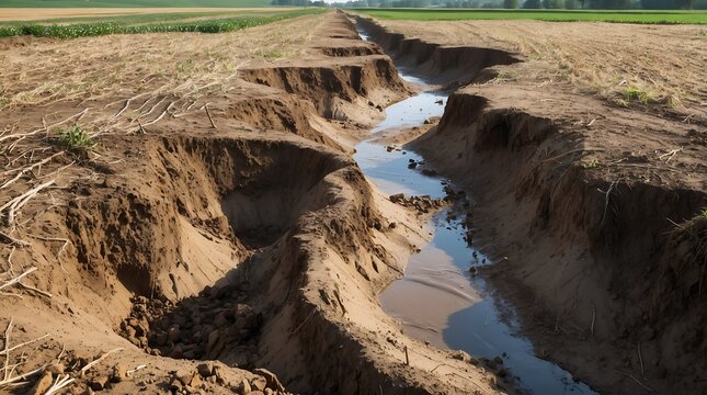 Soil erosion gullies from climate change impact on agricultural land