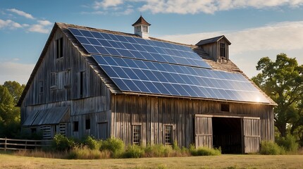 Solar panels installed on a rustic barn in a rural setting promoting renewable energy
