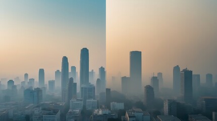 City skyline effects of climate change revealed in split image