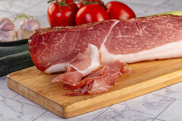 Dry parma pork meat piece