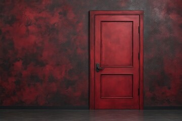 Red door in a dark room with textured walls