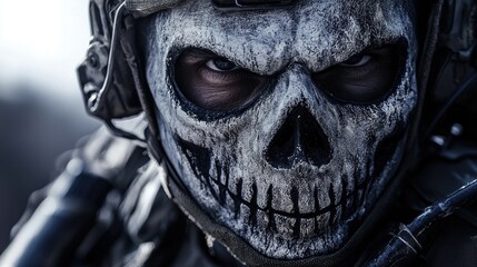 Naklejka premium Skull Face Soldier Closeup
