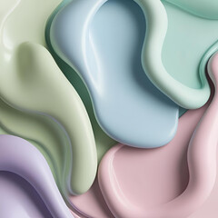 Obraz premium An abstract background featuring fluid, liquid-like shapes in pastel colors. The design has a luxurious and elegant feel, with smooth transitions and smooth surfaces.