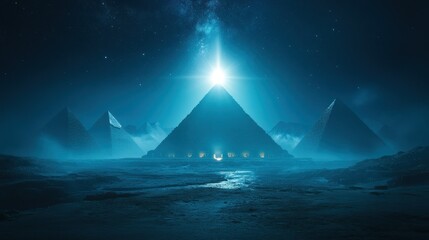 Mystical pyramids under a celestial glow