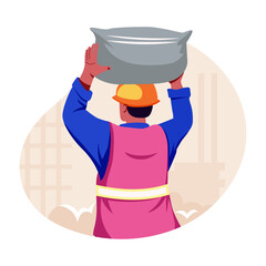 Flat illustration of a labour carrying cement sack 