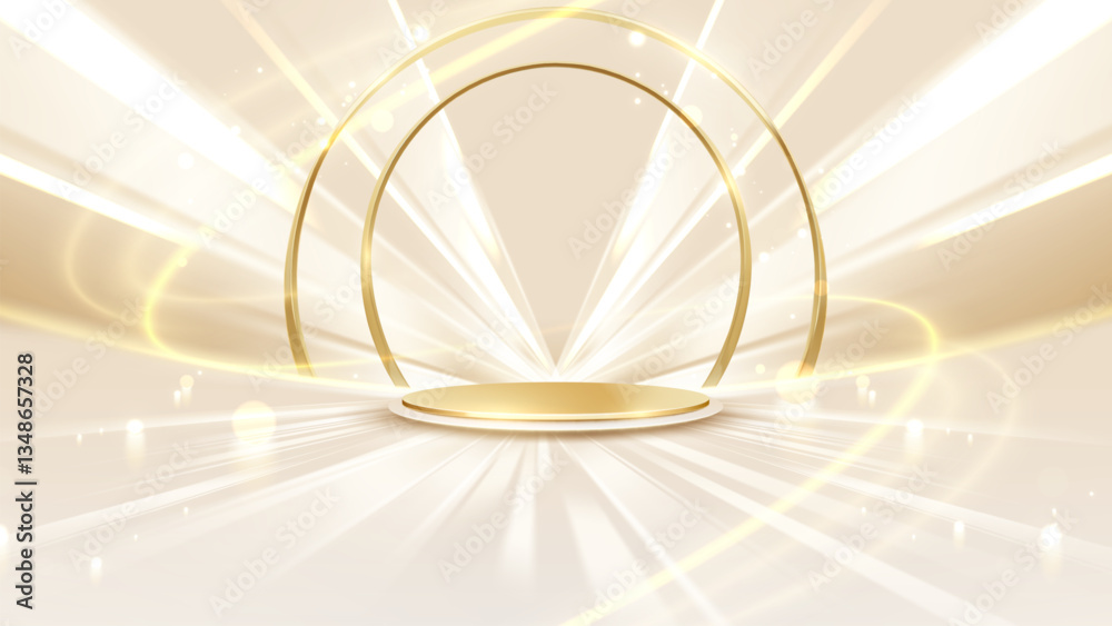 Canvas Prints golden empty podium on light brown background with soft neon effect and bokeh decoration. luxury sta
