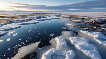 Obraz premium Thawing ice landscape in Tundra showcasing effects of climate change