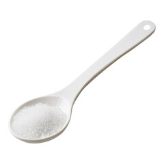 White Sugar on White Spoon Isolated on White Background