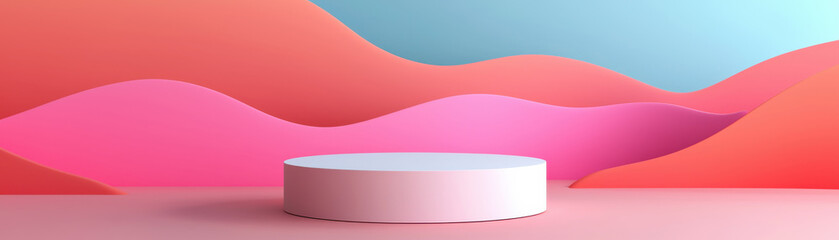 A minimalistic platform with vibrant colorful waves in the background for creative displays.