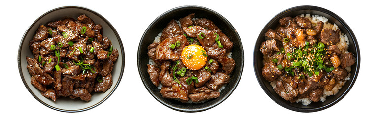 Bulgogi on bowl, transparent background.