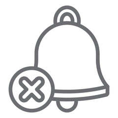 Bell ringing forbidden line icon, prohibited items concept. Vector graphics. Alarm bell sound ban sign on white background, outline style icon for mobile or web design.