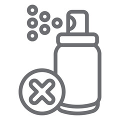 Aerosol can spraying ban line icon, prohibited items concept. Vector graphics. Gas sprayer forbidden sign on white background, outline style icon for mobile or web design.