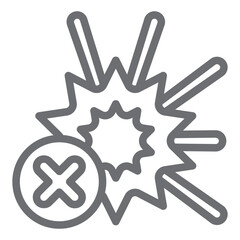 Explosion flash ban line icon, prohibited items concept. Vector graphics. Flash explosion forbidden sign on white background, outline style icon for mobile or web design.