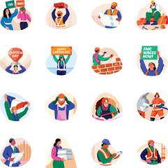 Collection of Flat Labour Day Art Illustrations 

