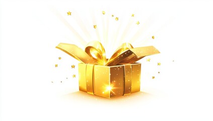 Golden gift box exploding with excitement