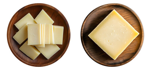 cheese block on wood plate,transparent background