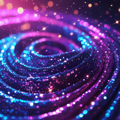 Neon glitter background with grain texture, bokeh glow, and fluorescent blue-magenta-pink shimmering gradient."