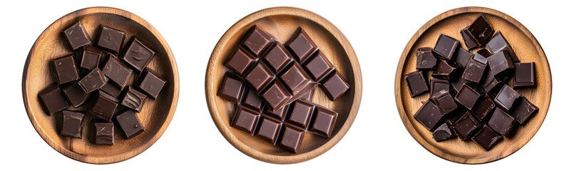 chocolate on wood plate, transparent background.