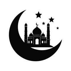 Taj Mahal Silhouette with Crescent Moon and Stars Ideal for Architecture, Landmark, and India Illustrations