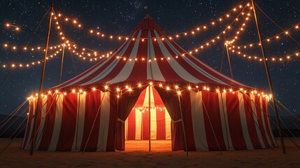 Colorful circus tent illuminated at night