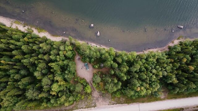 aerial view of lake and forest