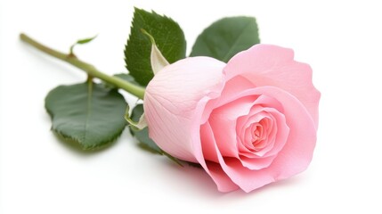 Fototapeta premium Blooming Pink Rose with Lush Green Leaves on a Striking Black Background
