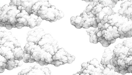 Detailed grayscale cloudscape, a whimsical graphic pattern