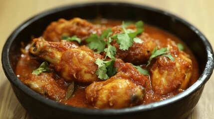 Delicious Chicken Curry Garnished with Fresh Cilantro on beautiful background