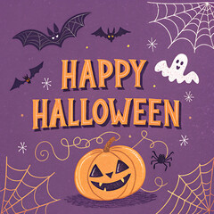 halloween background with pumpkin and bats