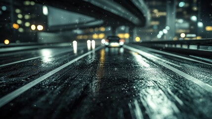 Night City Rain: A Cyberpunk Wet Asphalt Road