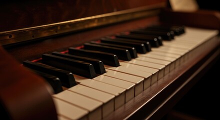 Close-up of piano keys on wooden