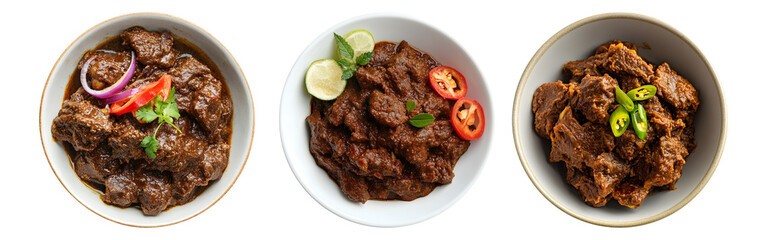 rendang indonesian food on bowl, transparent background