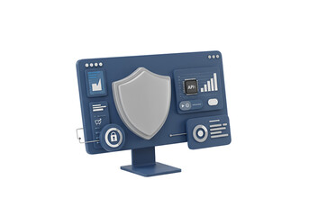 Fototapeta premium 3D Dashboard with Shield and AI Analysis - Symbolizing Cyber Threat Intelligence
