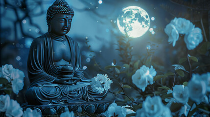  Buddha Statue with Soft Moonlight