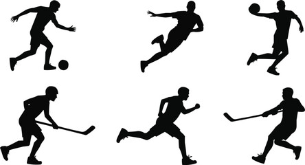 football players silhouettes, silhouettes of men playing various sports
