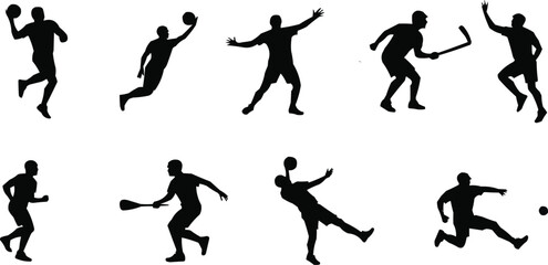 set of silhouettes of  sports people
