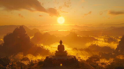Meditating Buddha Silhouette Against a Sunrise