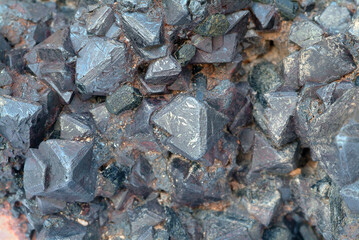 Mineral Hematite, Varient Martite, Dull black crystals of magnet
